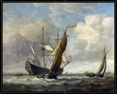 Картина Два малых судна и голландский военный корабль в бриз (Two Small Vessels and a Dutch Man-of-War in a Breeze)
