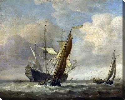 Картина Два малых судна и голландский военный корабль в бриз (Two Small Vessels and a Dutch Man-of-War in a Breeze)
