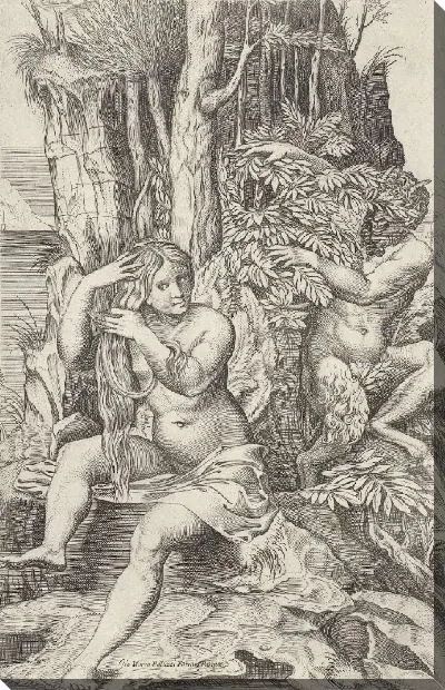 Картина Сатер подсматривает за нимфой во время ее туалета