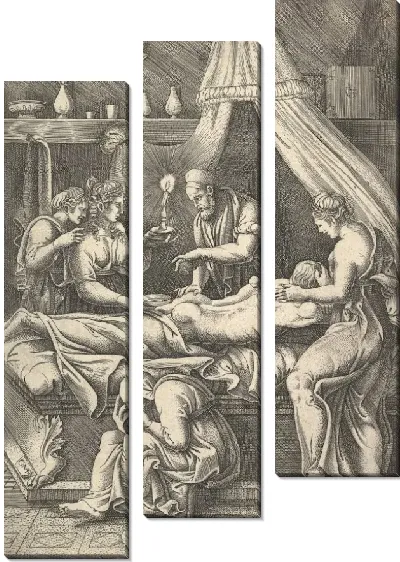 Картина Аллегория болезни: человек лежит на кровати в окружении фигур