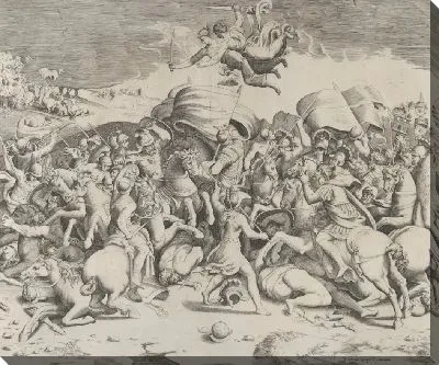 Константин побеждает тирана Максенция, ангелы с мечами летают над ним