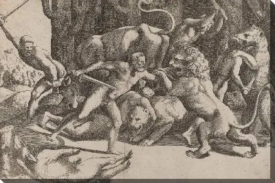 Картина Пять человек сражаются со зверями