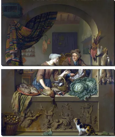 Картина Женщина и рыбак на кухне (A Woman and a Fish-pedlar in a Kitchen)