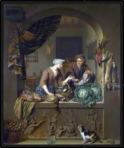 Картина Женщина и рыбак на кухне (A Woman and a Fish-pedlar in a Kitchen)