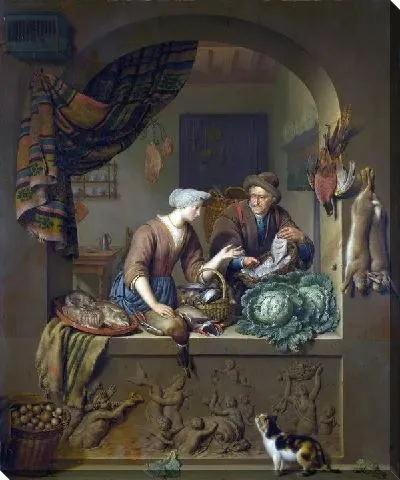 Картина Женщина и рыбак на кухне (A Woman and a Fish-pedlar in a Kitchen)