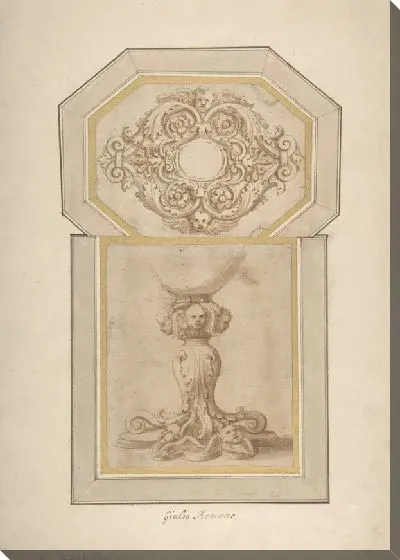 Картина Эскиз скульптурной рамы, украшенной головами ангела, объемами и листьями (для потолка?); Эскиз основы, украшенной головами ангела, волютами и листьями
