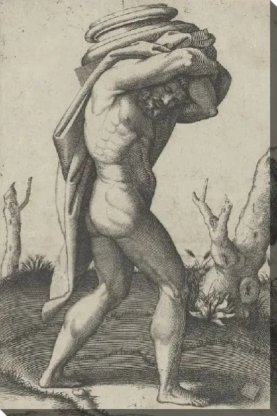 Картина Обнаженный мужчина идет направо, неся основание колонны