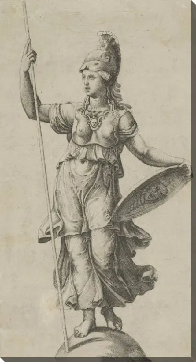 Картина Афина Паллада, стоящая на шаре с копьем в левой руке и щитом в правой