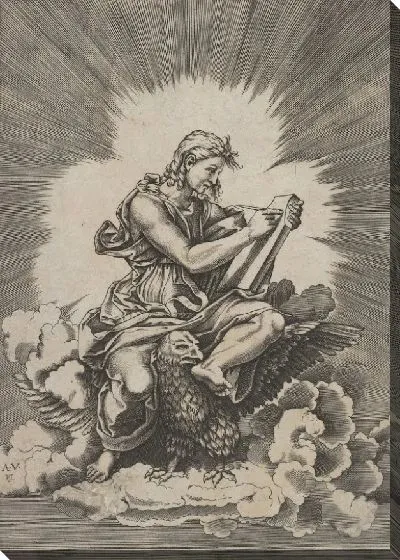 Картина Святой Иоанн, сидящий и держащий письменный прибор на табличке, орел с распростертыми крыльями под ногами, из серии четырех евангелистов после Агостино Венециано, которые, в свою очередь, следуют за Джулио Романо