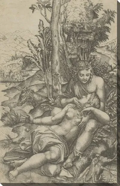 Картина Медор и Анжелика из «Орландо Фуриозо» Лодовико Ариосто или «Венера и Адонис» в окружении пейзажа