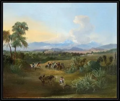 Вид на долину Мексики с дроверами и всадниками на переднем плане