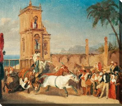 Дикие лошади, в начале гонки на итальянской площади