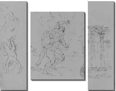 Геракл и Антоний; падение Фаэтора (Икара?); Классическая архитектура; жертвоприношение Исаака [?] (после Рембрандта?) (из альбома для рисования)