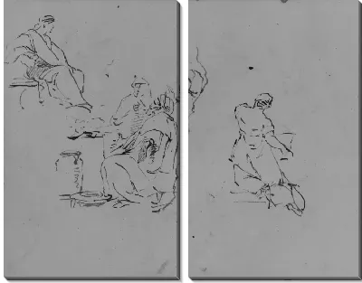 Картина Сидящая фигура, трое мужчин в группе, коленопреклоненная женщина сзади, коленопреклоненная женщина сзади (из альбома для рисования)