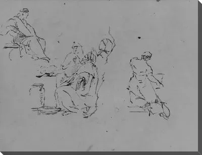 Сидящая фигура, трое мужчин в группе, коленопреклоненная женщина сзади, коленопреклоненная женщина сзади (из альбома для рисования)