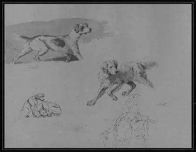 Картина Пять собак; две фигуры (из альбома для рисования)
