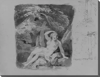 Картина Полулежащая обнаженная женщина в пейзаже; два архитектурных наброска (из этюдника)