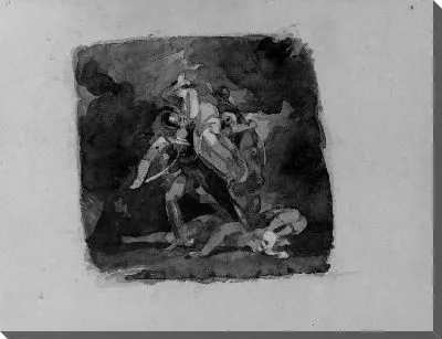 Картина Женщины, похищенные двумя мужчинами с упавшей фигурой внизу (из альбома для рисования)