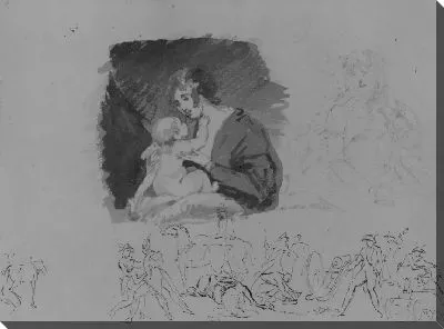 Картина Мать и дитя; портрет женщины, сцена битвы (из альбома для рисования)