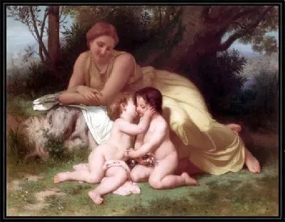 Молодая женщина наблюдающая за детьми (Young-Woman Contemplating Two Children Who Sembrassent)