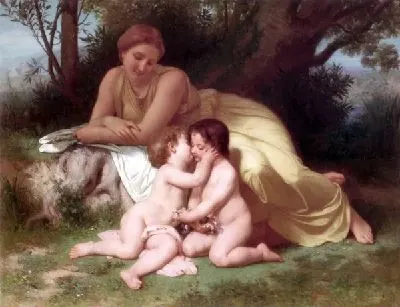Молодая женщина наблюдающая за детьми (Young-Woman Contemplating Two Children Who Sembrassent)