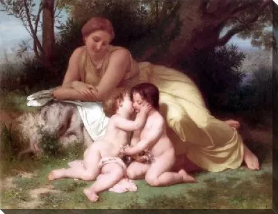 Молодая женщина наблюдающая за детьми (Young-Woman Contemplating Two Children Who Sembrassent)