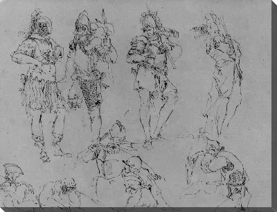 Картина Девять фигур в военной форме (из альбома для рисования)