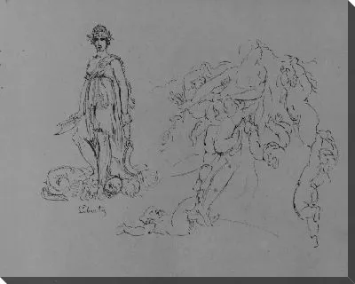 Картина Фигура свободы; Бегущая обнаженная женская фигура с Путти (из альбома для эскизов)