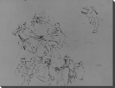 Картина Две фигуры беседуют;" Пророк " обращается к группе; человек, склонившийся над выступом (из альбома для рисования)