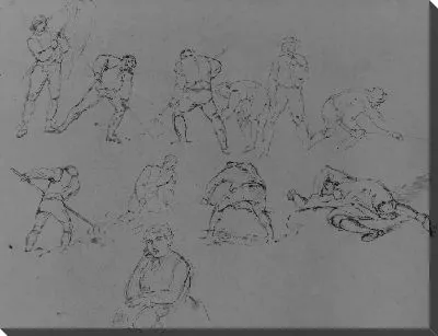 Картина Сельскохозяйственные рабочие, большие тюки сена; наклонившаяся женщина, длина бюста (из альбома для рисования)