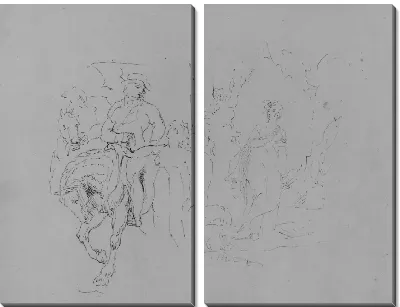 Картина Верхом на лошади; Женщина в пейзаже (альбом для рисования)