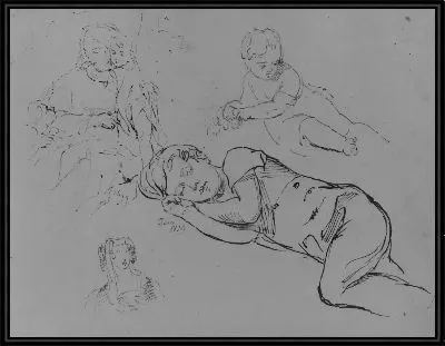 Картина Портрет Тома спящего, женщина держит двух детей, наклоняющийся ребенок, женская голова (из альбома для рисования)