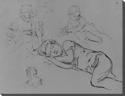 Картина Портрет Тома спящего, женщина держит двух детей, наклоняющийся ребенок, женская голова (из альбома для рисования)