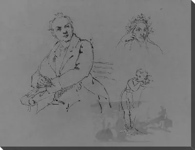 Картина Портрет сидящего мужчины; бюст созерцательного Данте; ребенок, опирающийся на колени женщины (из альбома для рисования)