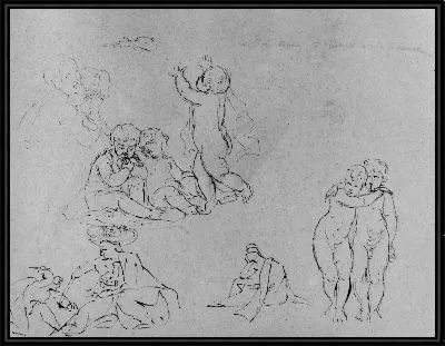 Картина Группы Путти; Девочка и Собака; Расправа над невинными [?] (Из альбома для рисования)