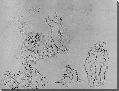 Картина Группы Путти; Девочка и Собака; Расправа над невинными [?] (Из альбома для рисования)