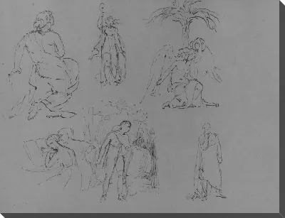 Картина Шесть рисунков, в том числе ангел, сидящий под пальмой (из альбома для рисования)