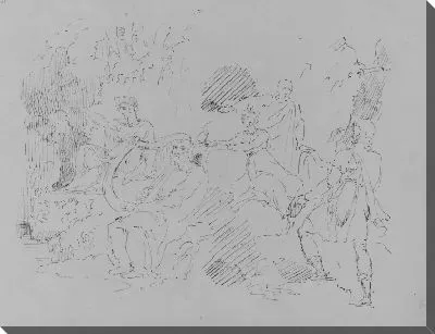 Картина Композиция с пятью фигурами в естественной обстановке, двумя мужскими, тремя женскими, с лирой (Поннас?) (из альбома для рисования)