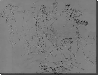 Картина Эскизы двух типов часовых; мужской и женский типы монархов [мужской, возможно, Король Лир] (из альбома эскизов)