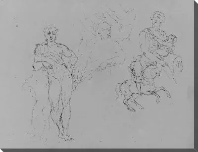 Картина Незаконченная стоячая классическая мужская обнаженная фигура; кардинал Бентивольо в честь Ван Дайка; мать и дитя; конная фигура (из альбома для эскизов)