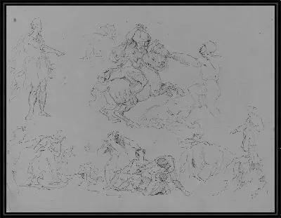 Картина Наброски Рисунков, В Том Числе Сражение На Коне, Указывание Типа Римского Цезаря, Кровавая Драка и т. д. (из альбома для рисования)