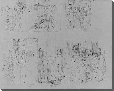 Картина Шесть фигурных композиций, некоторые из которых возможны из жизни Христа (например, Scourage у колонны, вверху слева) (из альбома для рисования)