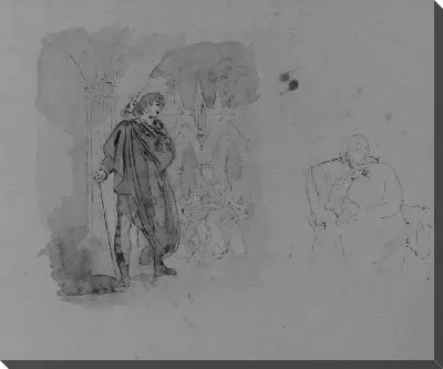 Мужчина в плаще с посохом наблюдает за рукопашной схваткой; Сидящая женщина (из альбома для рисования)