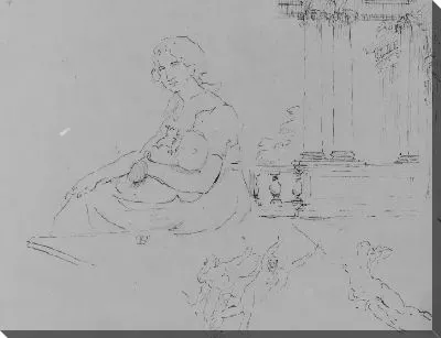 Картина Сидящая женщина с ребенком на руках; Ионическое крыльцо и балюстрада, три мимолетные фигуры (из рубенсовской резни невинных? Или аллегория войны) (из этюдника)