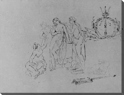 Картина Женщина в сопровождении слуг; символ; скипетр (из альбома для рисования)