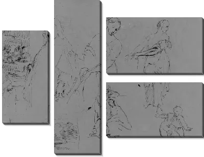 Картина Портрет [Пуссена?]; Пейзажная композиция; две женщины; Женщина и ребенок; ребенок (из альбома для рисования)