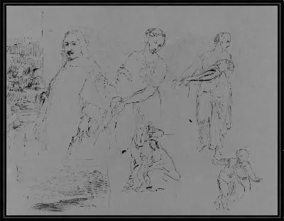 Картина Портрет [Пуссена?]; Пейзажная композиция; две женщины; Женщина и ребенок; ребенок (из альбома для рисования)