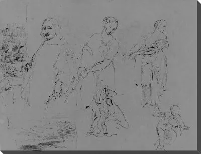 Картина Портрет [Пуссена?]; Пейзажная композиция; две женщины; Женщина и ребенок; ребенок (из альбома для рисования)