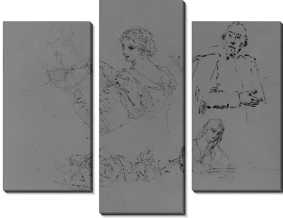 Картина Женщина делает наброски; две женщины читают; портрет мужчины (после Ван Дайка?); Женский портрет в пол-роста; две конные фигуры, ведущие лошадь (из этюдника)