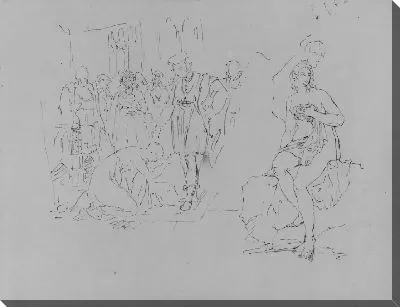 Картина Поверженная женщина перед дворянином; Обнаженная купальщица, сидящая на скале (Диана?) (из альбома для рисования)